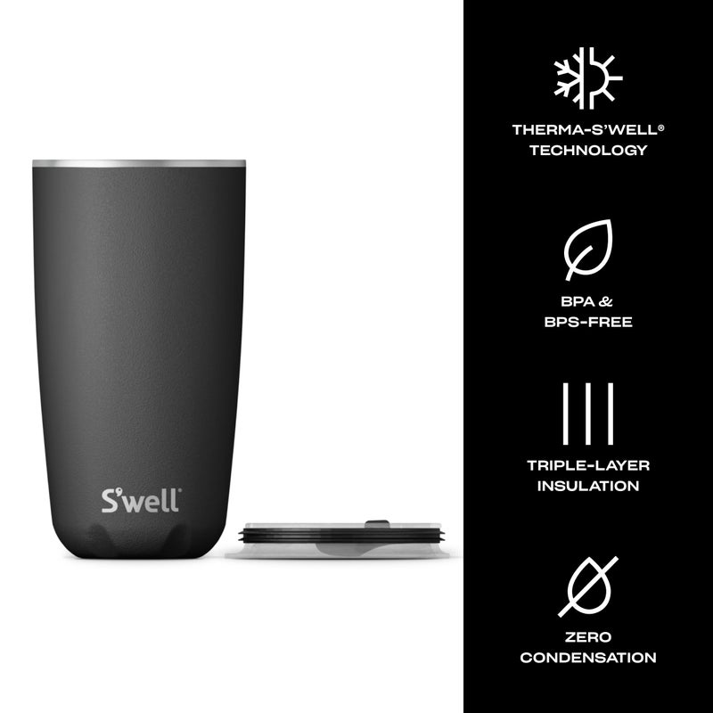 S'well Stainless Steel Tumbler with Slide-Open Lid, 18oz, Onyx, Triple Layered Vacuum Insulated Containers Keeps Drinks Cold for 12 Hours and Hot for 4, BPA Free - Image 4